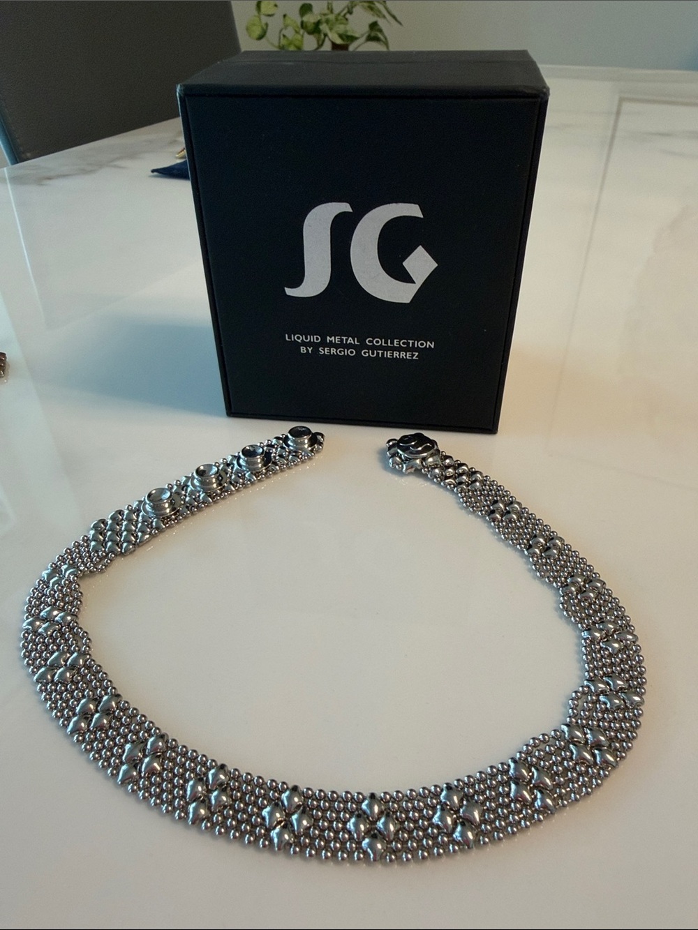Silver Liquid Metal Statement Necklace